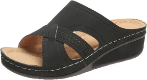 Summer Wedge Sandals for Women 2025 Orthopedic Comfortable Open Toe Dressy Platform Sandal Casual Slip on Walking with Arch Support Fish Mouth Solid Color Going Out Slipper