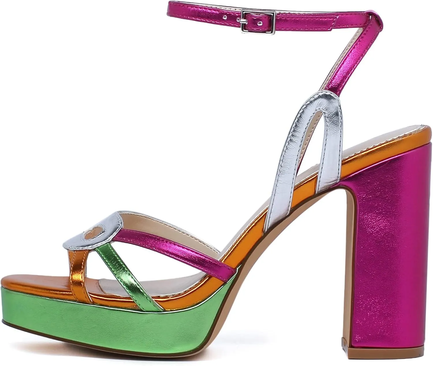sun gurg Strappy Platform Heels for Women Square Open Toe Chunky High Heels Multicolored Ankle Strap Block Heeled Sandals for Prom Wedding Date Night