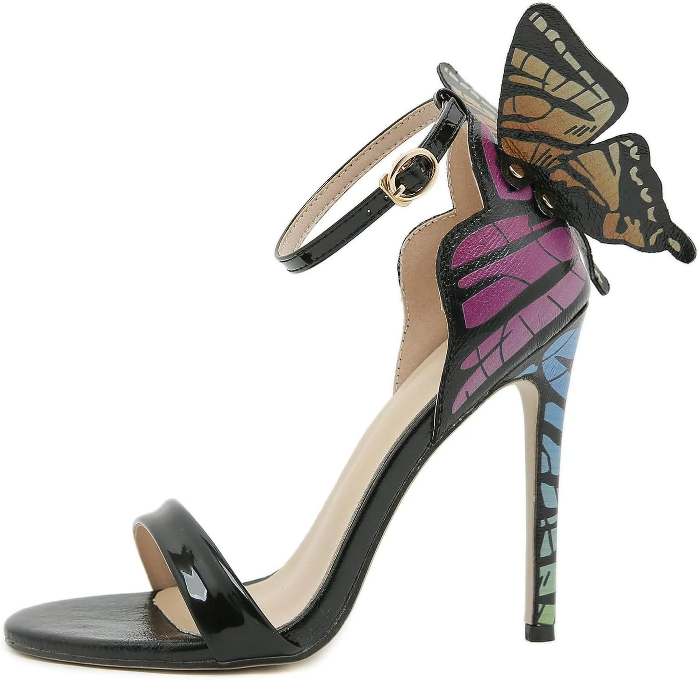 Trendenzy Womens Butterfly High Heels Metallic Sandals Open Toe Ankle Strap Stiletto Pumps Sparkly Wedding Party Summer Shoes