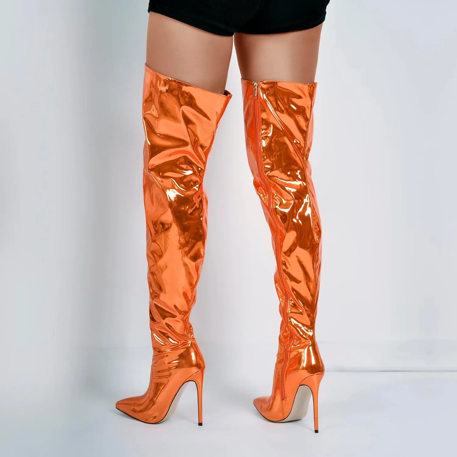 VERISSON Women's Over Knee Metallic Boots Point Toe Clorfulr Stiletto High Heels Zip up Thigh Booties