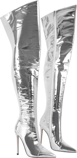 VERISSON Women's Over Knee Metallic Boots Point Toe Clorfulr Stiletto High Heels Zip up Thigh Booties