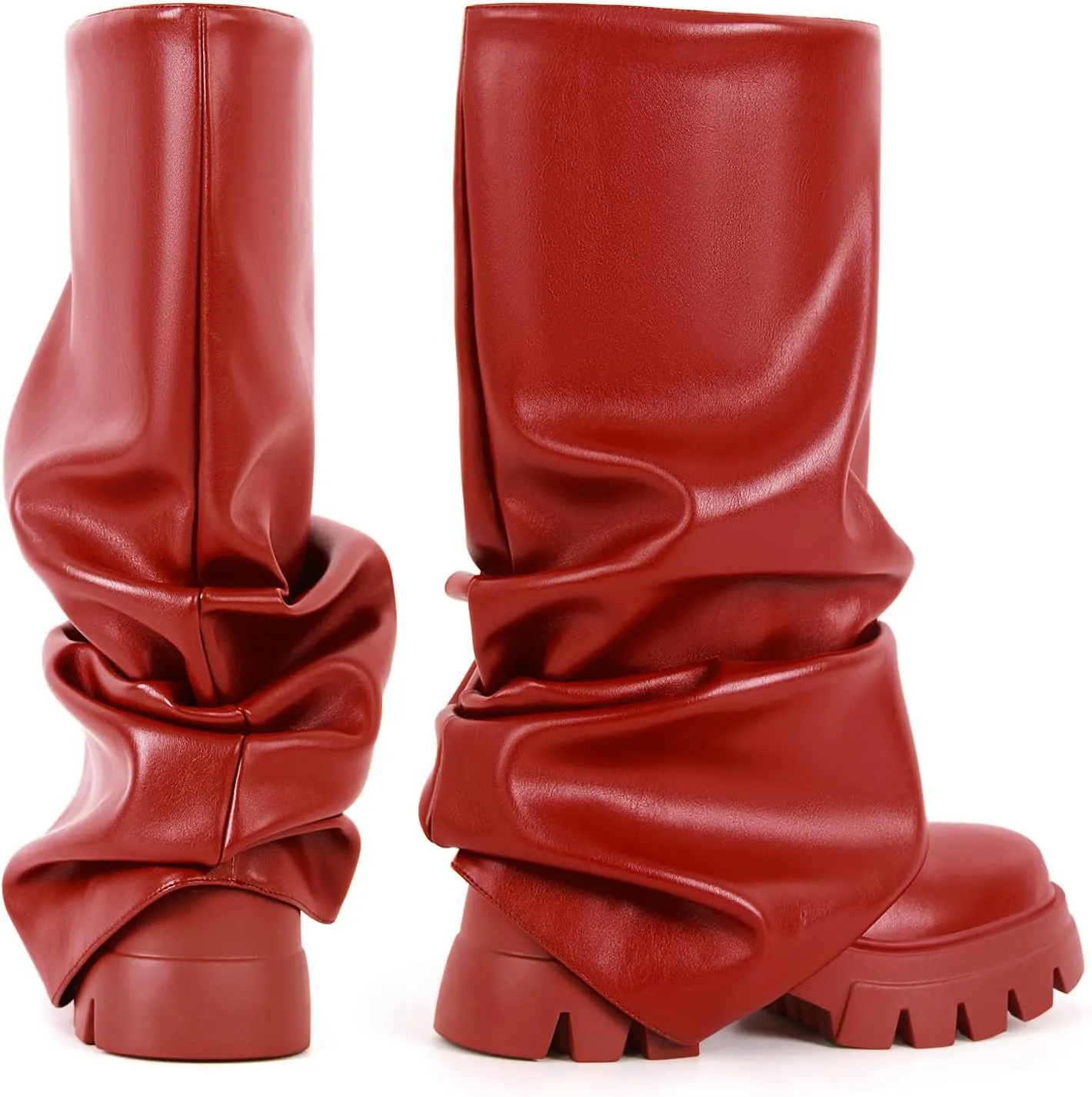 VERISSON Women's under the Knee Boots Square Toe Metallic Rouch Boots Block High Heels Pull up Booties