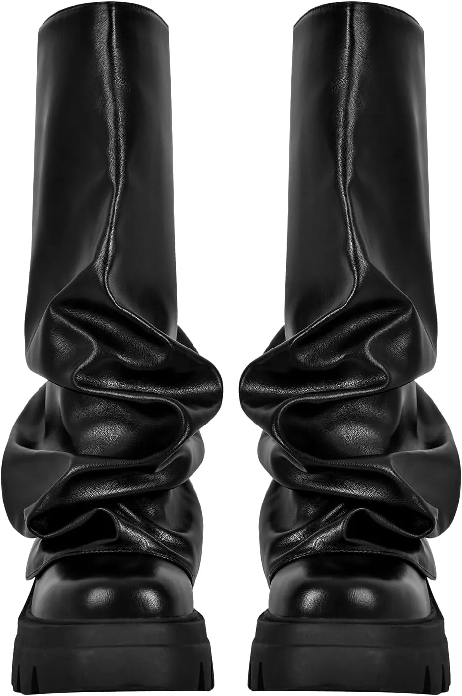 VERISSON Women's under the Knee Boots Square Toe Metallic Rouch Boots Block High Heels Pull up Booties