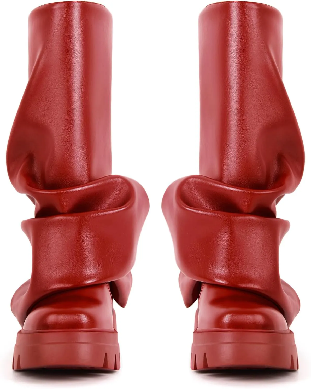 VERISSON Women's under the Knee Boots Square Toe Metallic Rouch Boots Block High Heels Pull up Booties