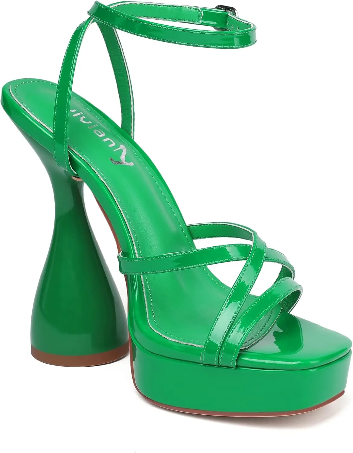 vivianly Women's Square Toe Platform High Heels Ankle Strap Chunky Block Heeled Sandals