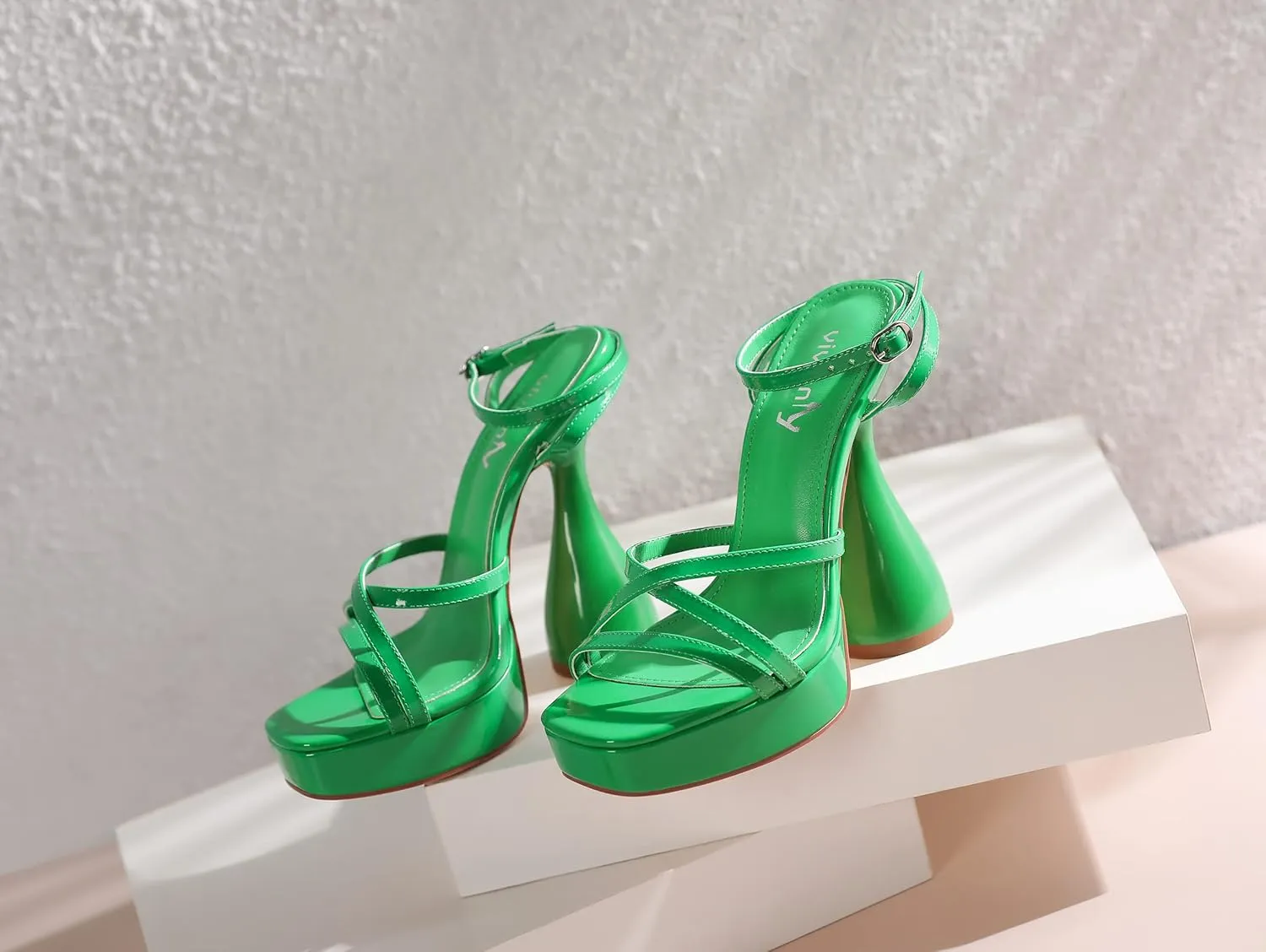 vivianly Women's Square Toe Platform High Heels Ankle Strap Chunky Block Heeled Sandals