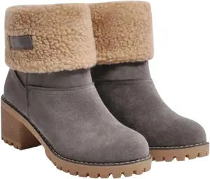 Winter Boots For Women Comfortable Slip On Mid Chunky Heel Suede Warm Snow Ankle Boots Outdoor Shoes Horseback Riding Boots for Women Calf High Size7.5, Grey