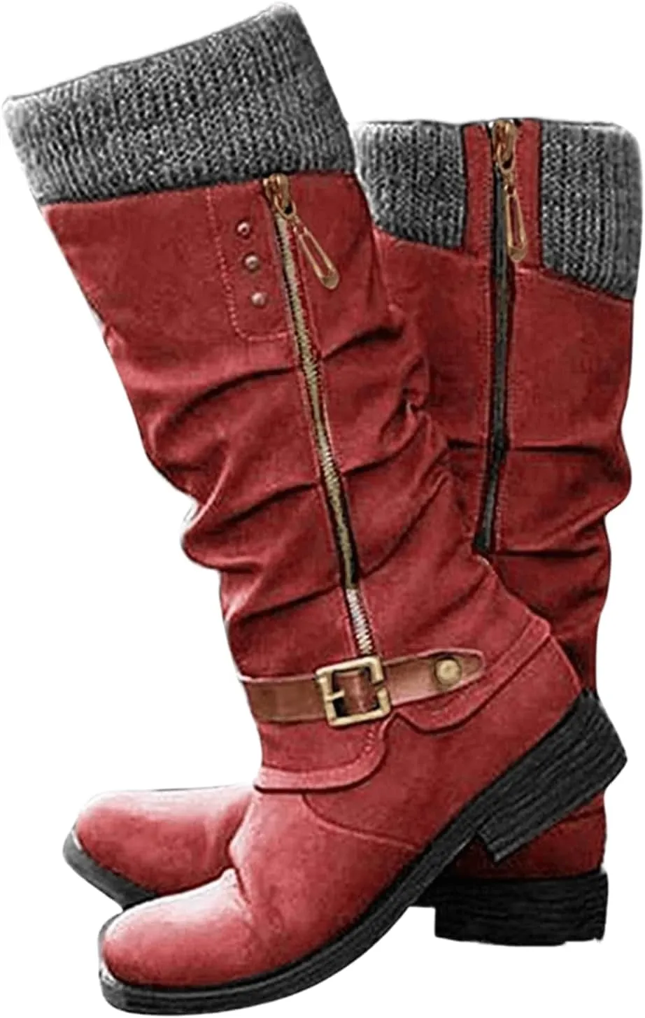 Winter Boots For Women Fashion 2022 Cold Weather Mid Calf Lace Up Side Zipper Low Heel Platform Military Combat Boots