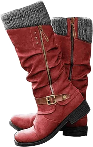 Winter Boots For Women Fashion 2022 Cold Weather Mid Calf Lace Up Side Zipper Low Heel Platform Military Combat Boots