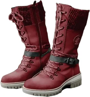 Winter Boots For Women Fashion 2022 Lace up Mid Calf Military Combat Boots Side Zipper Low Heel Platform Walking Shoes