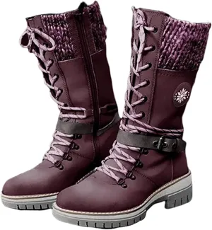 Winter Boots For Women Fashion 2022 Lace up Mid Calf Military Combat Boots Side Zipper Low Heel Platform Walking Shoes