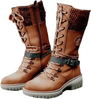 Winter Boots For Women Fashion 2022 Lace up Mid Calf Military Combat Boots Side Zipper Low Heel Platform Walking Shoes