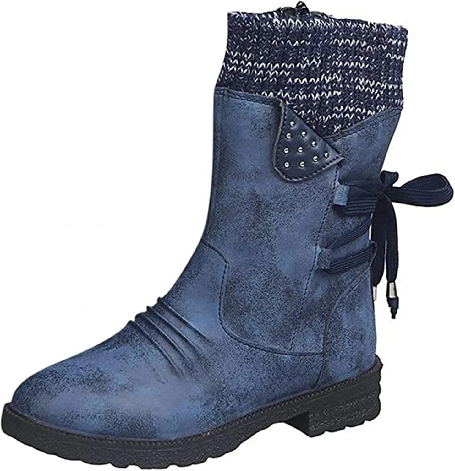 Winter Boots For Women Fashion 2022 Outdoor Walking Mid Calf Lace Up Side Zipper Low Heel Platform Military Combat Boot