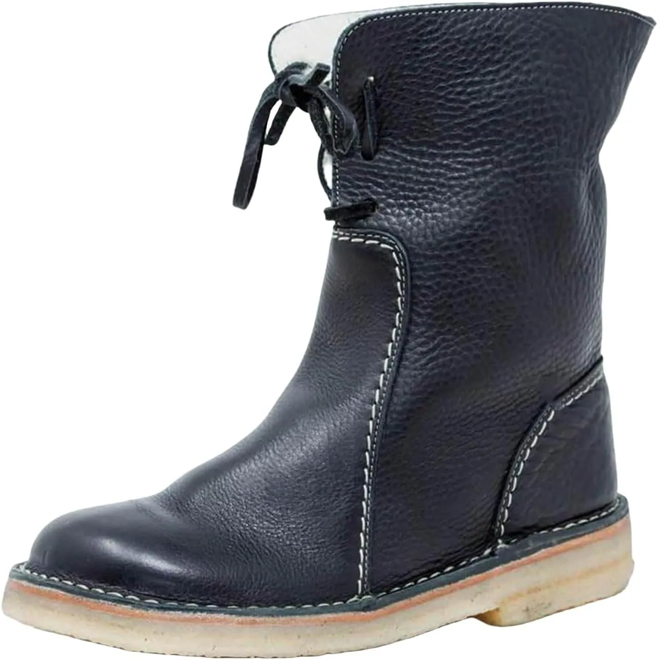 Winter Boots for Women Faux Fur Lined Slip On Mid Calf Chunky Heel Suede Ankle Boots Warm Comfy Snow Boots for Outdoor