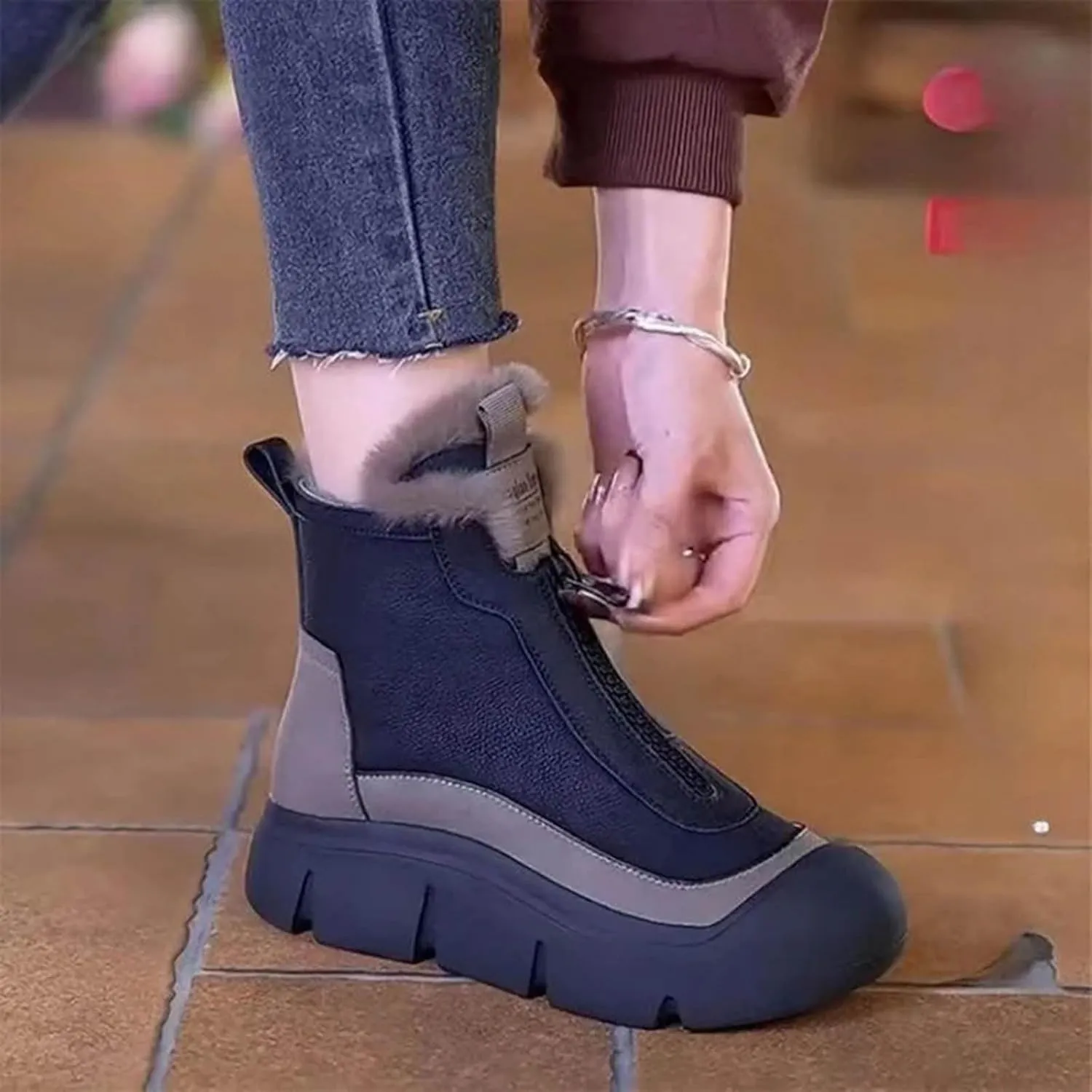 Winter Boots for Women Slip on Comfortable Ankle Fashion Boot Insulated Mid-Calf Booties Faux Fur-Lined Lace up Shoes