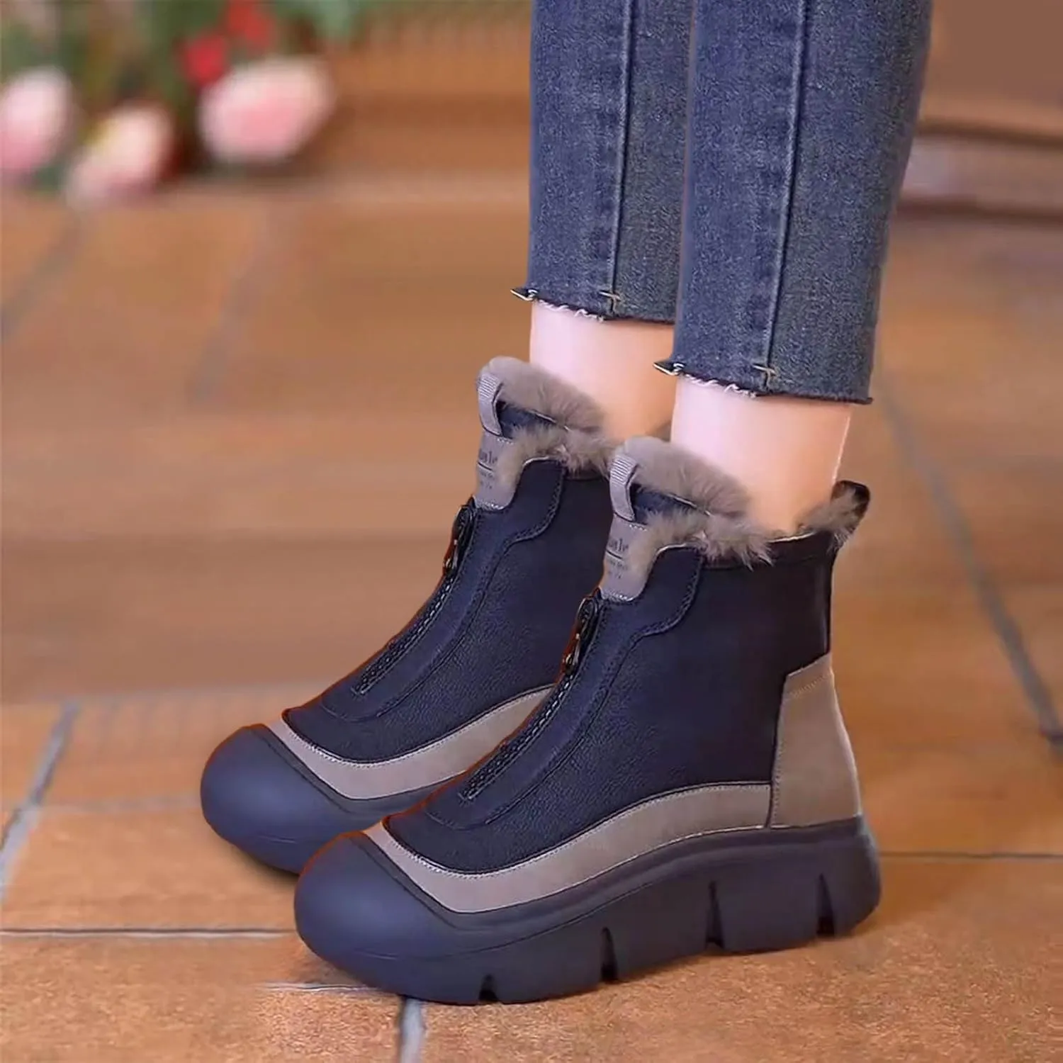 Winter Boots for Women Slip on Comfortable Ankle Fashion Boot Insulated Mid-Calf Booties Faux Fur-Lined Lace up Shoes