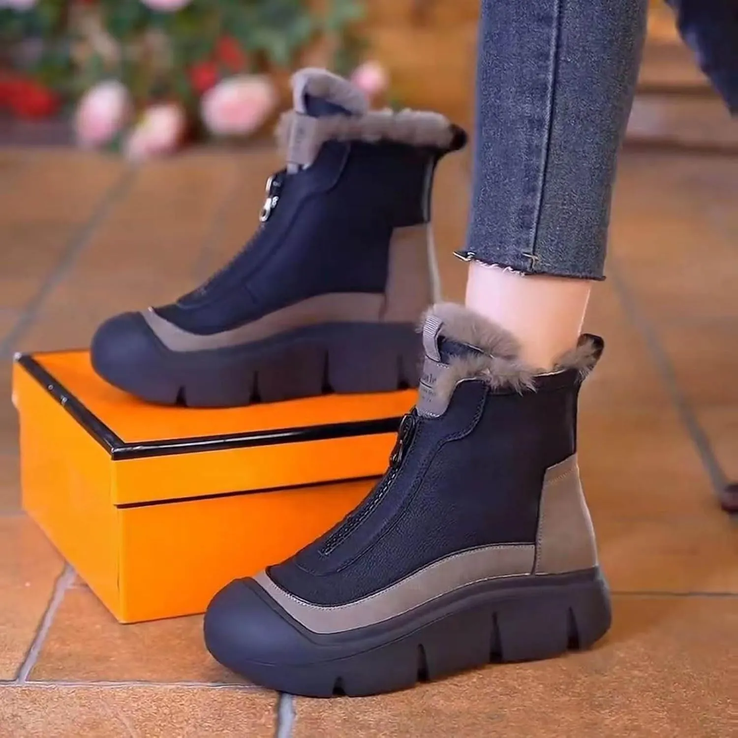 Winter Boots for Women Slip on Comfortable Ankle Fashion Boot Insulated Mid-Calf Booties Faux Fur-Lined Lace up Shoes