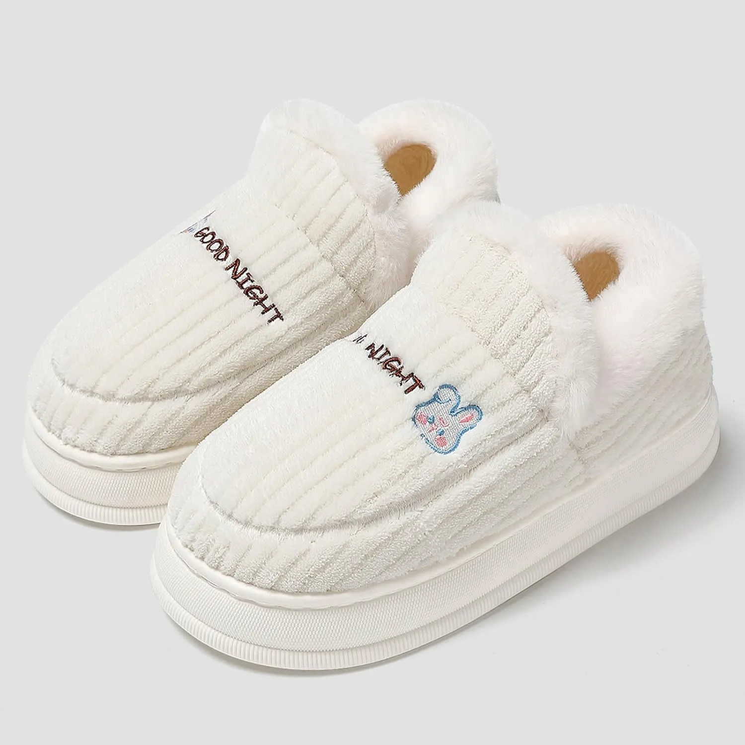 Winter Cute Bunny Bootie Slippers for Women Men Indoor Outdoor Soles Non Slip Platform Slippers Cozy Boot Slippers