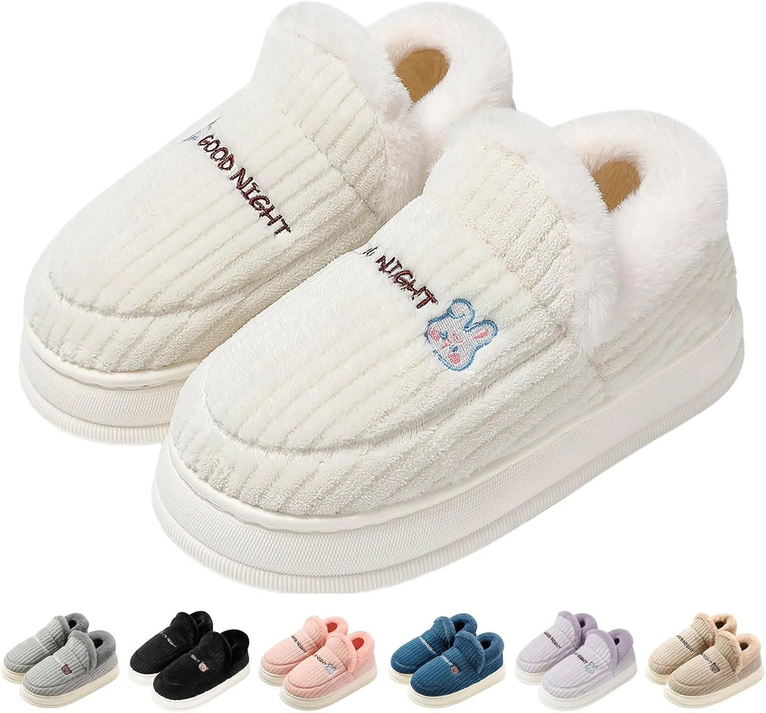 Winter Cute Bunny Bootie Slippers for Women Men Indoor Outdoor Soles Non Slip Platform Slippers Cozy Boot Slippers
