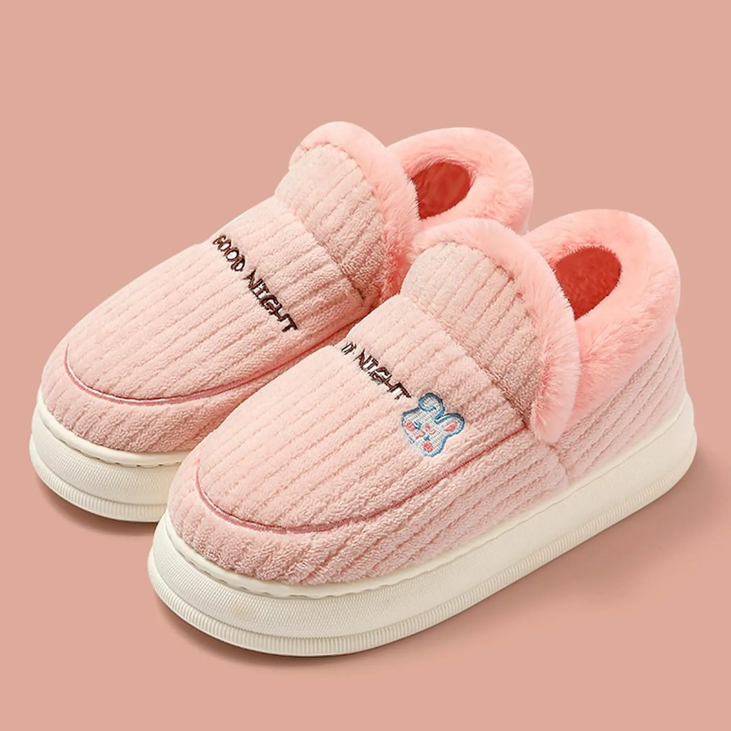 Winter Cute Bunny Bootie Slippers for Women Men Indoor Outdoor Soles Non Slip Platform Slippers Cozy Boot Slippers