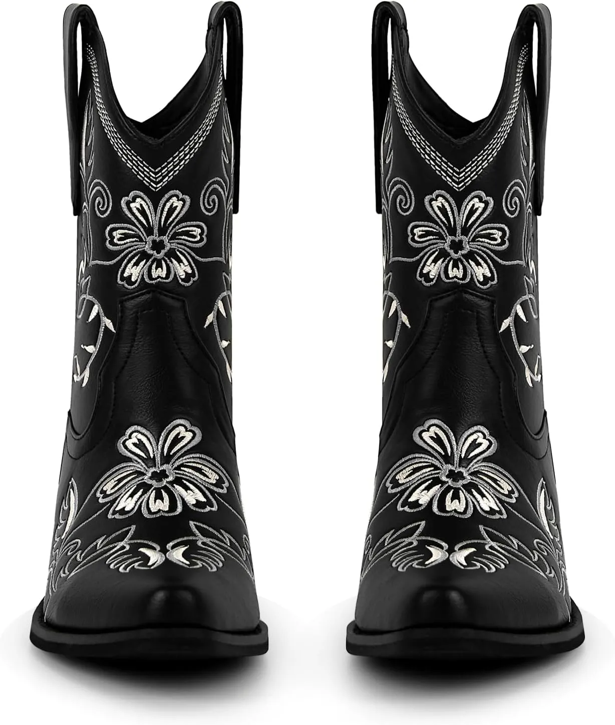 Women Ankle boots Embroidered Western Cowboy Cowgirl Chunky Heel Square Western Boots Chunky Heel Pull On Flower Short Boots