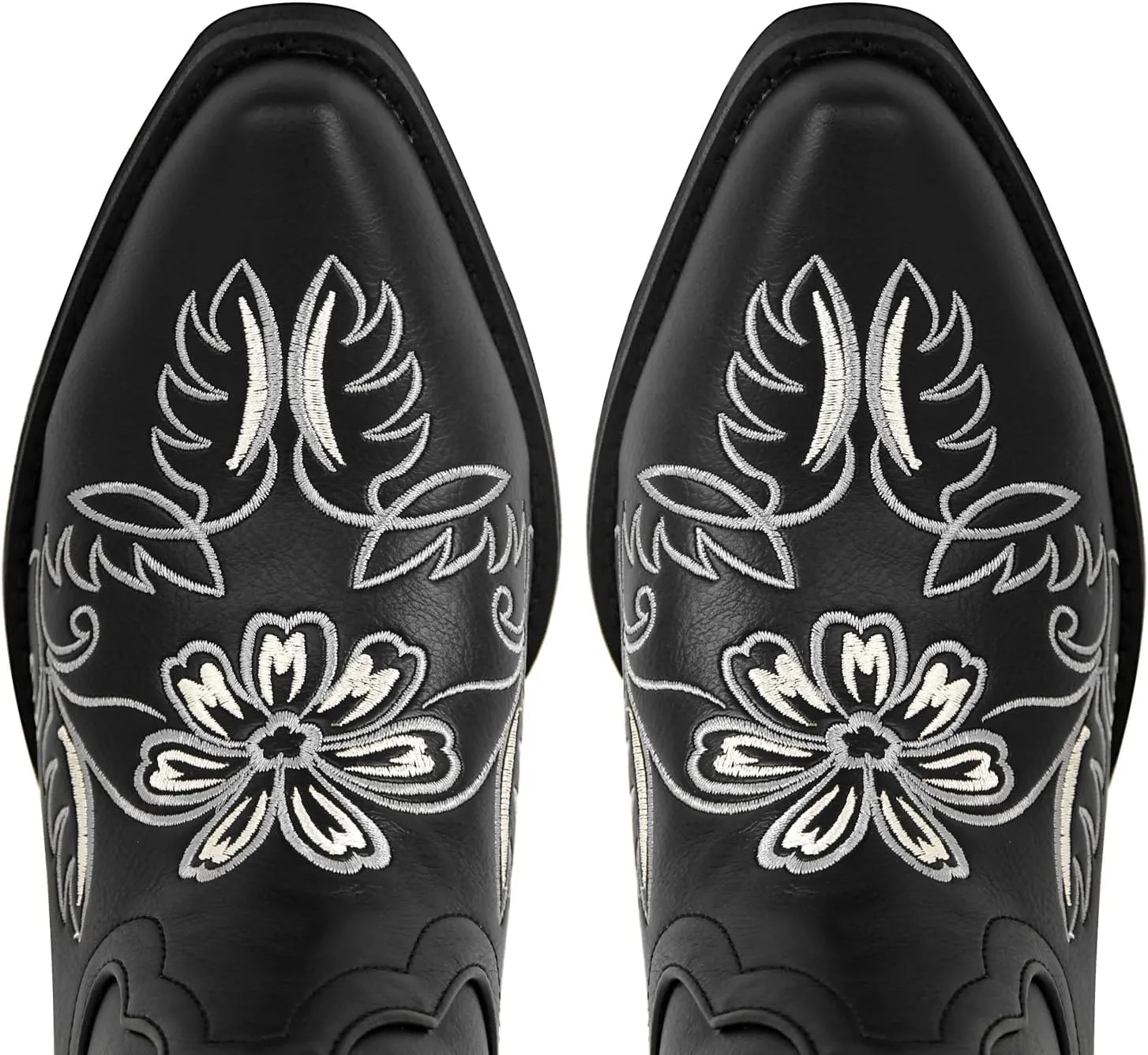 Women Ankle boots Embroidered Western Cowboy Cowgirl Chunky Heel Square Western Boots Chunky Heel Pull On Flower Short Boots