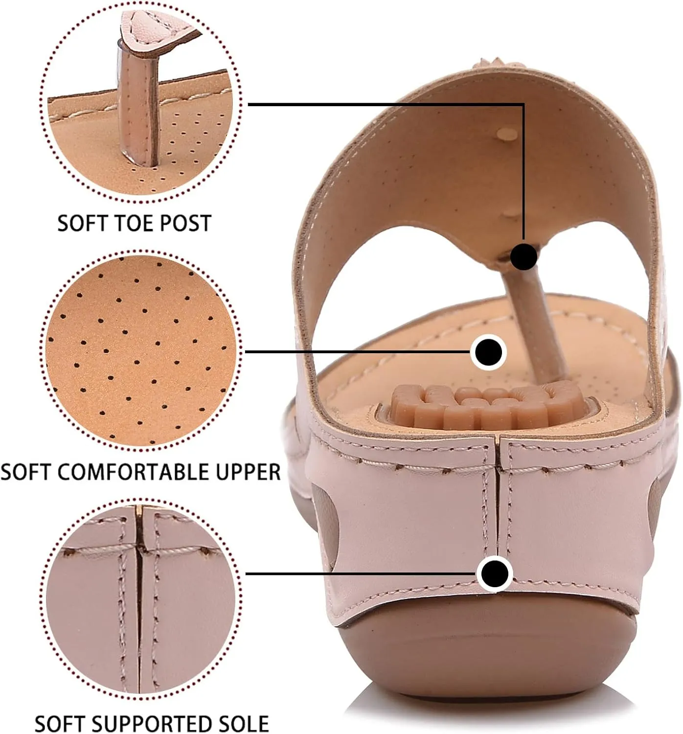 Women Flower Flip Flops with Arch Support Wedge Sandals Summer Platform Slides Comfortable Casual Shoes (Pink, 8.5)