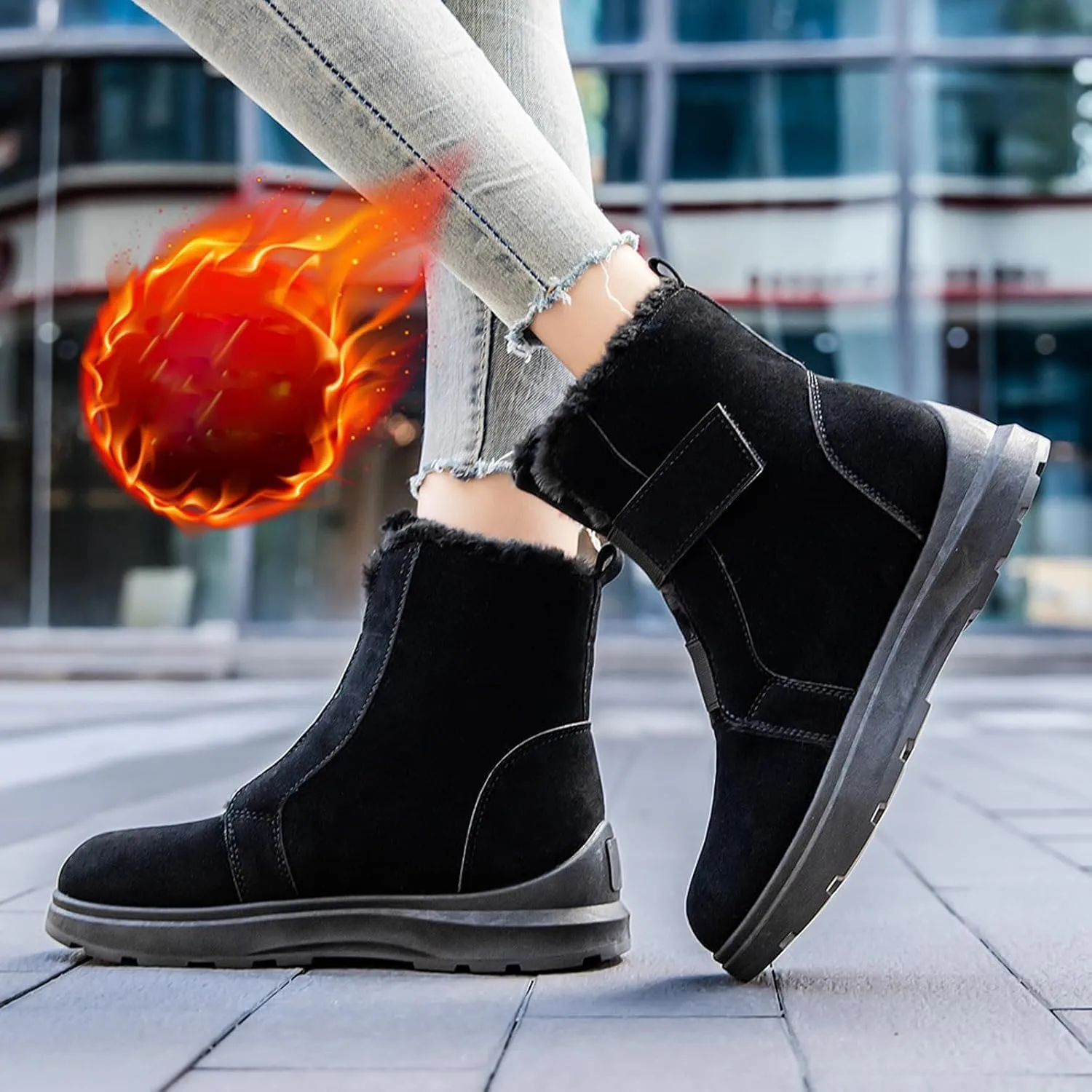 Women Snow Boots Winter Shoes Winter Warm Ankle Booties with Fur Lined Lining Outdoor Slip on Waterproof Short Boots