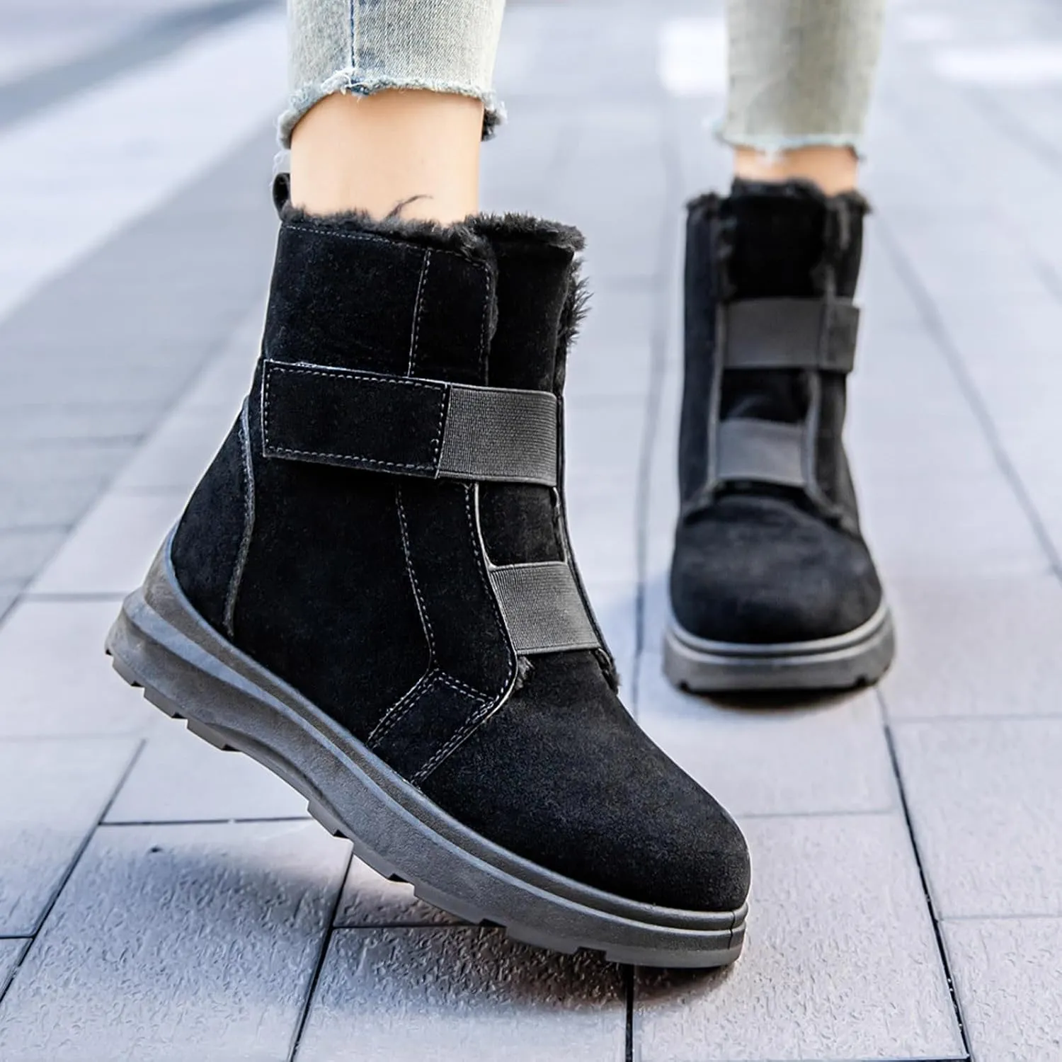 Women Snow Boots Winter Shoes Winter Warm Ankle Booties with Fur Lined Lining Outdoor Slip on Waterproof Short Boots