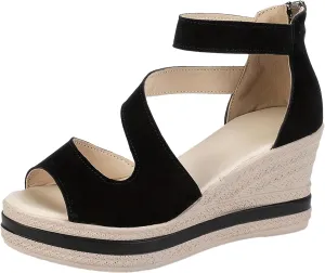 Women Wedge Sandals Peep Toe Back Zip High Heels Retro Cutout Slip On Casual Platform Sandals Comfortable Summer Shoes