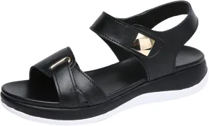 Women Wedge Sandals Summer PU Leather Sandals Open Toe Platform Sandals Hook Loop Casual Shoes (Black, 9)