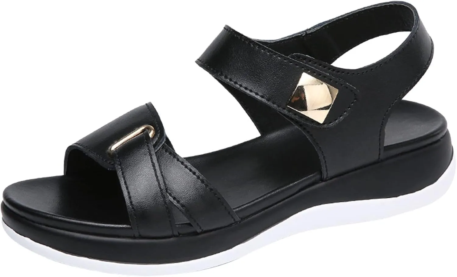 Women Wedge Sandals Summer PU Leather Sandals Open Toe Platform Sandals Hook Loop Casual Shoes (Black, 9)