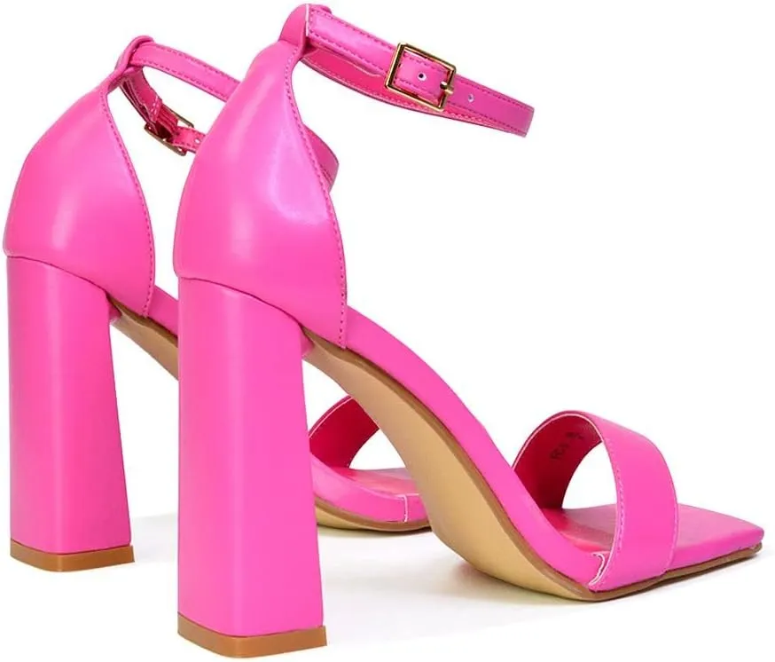 Womens Ankle Shoes Ladies Block High Heel Square Toe Strappy Sandals Size 8