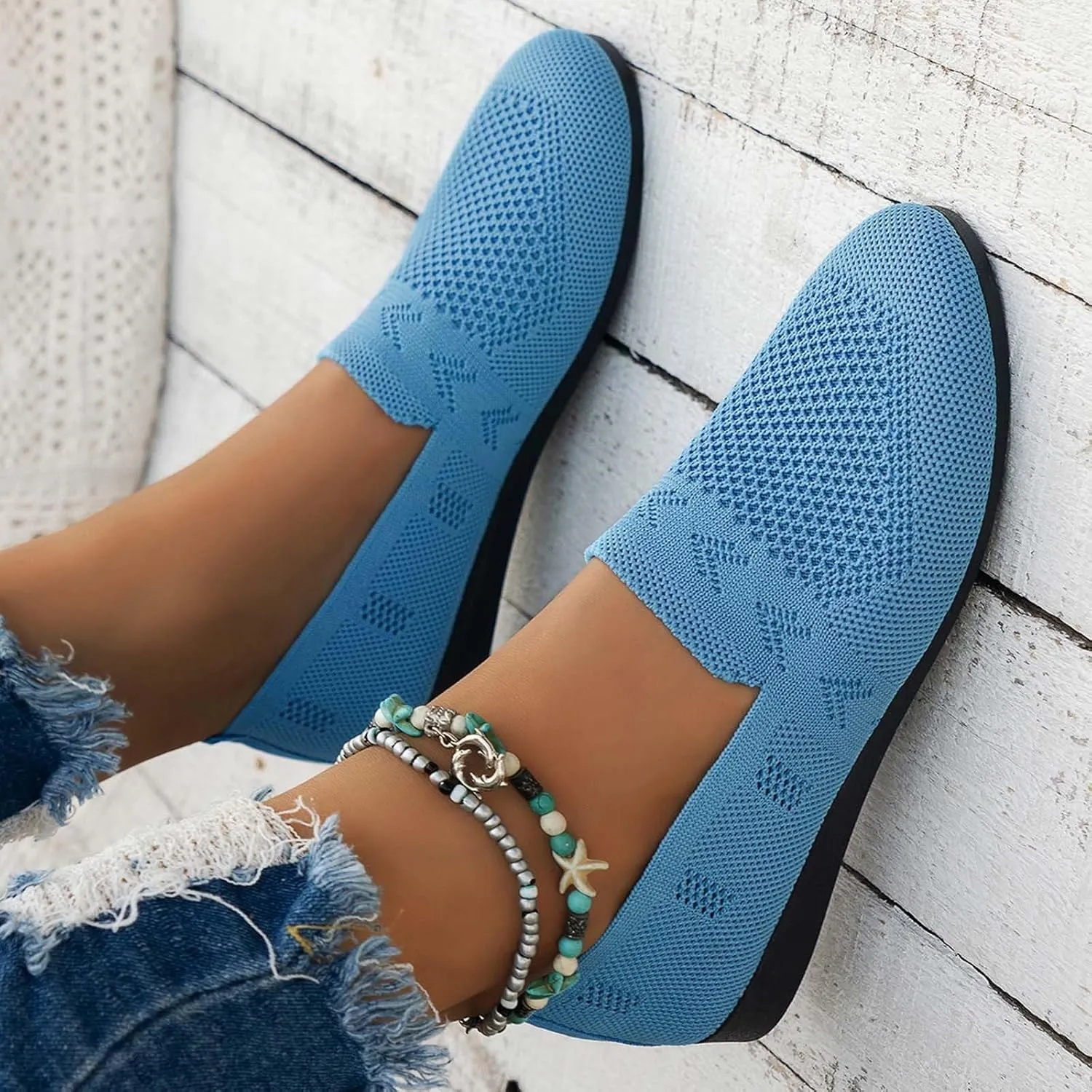 Women's Breathable Comfortable Casual Cloth Shoes Fashion Mesh Slip On Flat Walking Footwear for Daily Wear