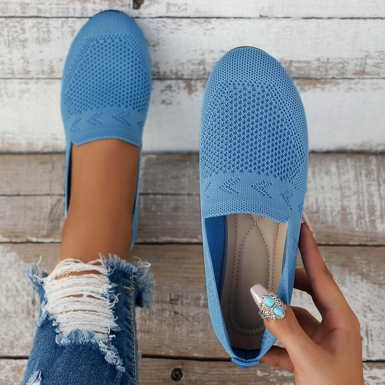 Women's Breathable Comfortable Casual Cloth Shoes Fashion Mesh Slip On Flat Walking Footwear for Daily Wear