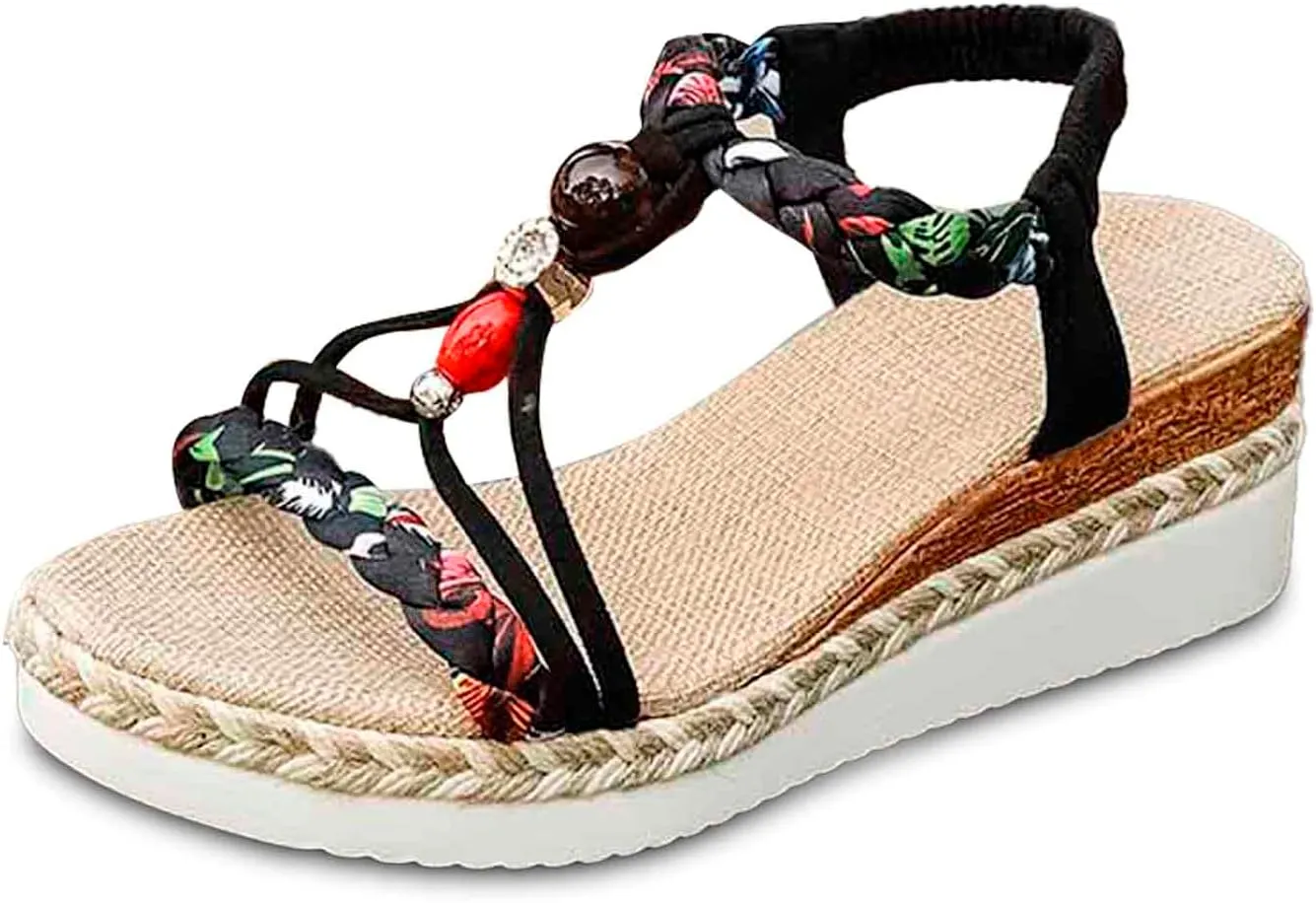 Women's Breathable Open Toe Slip On Sandals Comfortable Wedge Heel Shoes for Beach Walking Casual Daily Wear