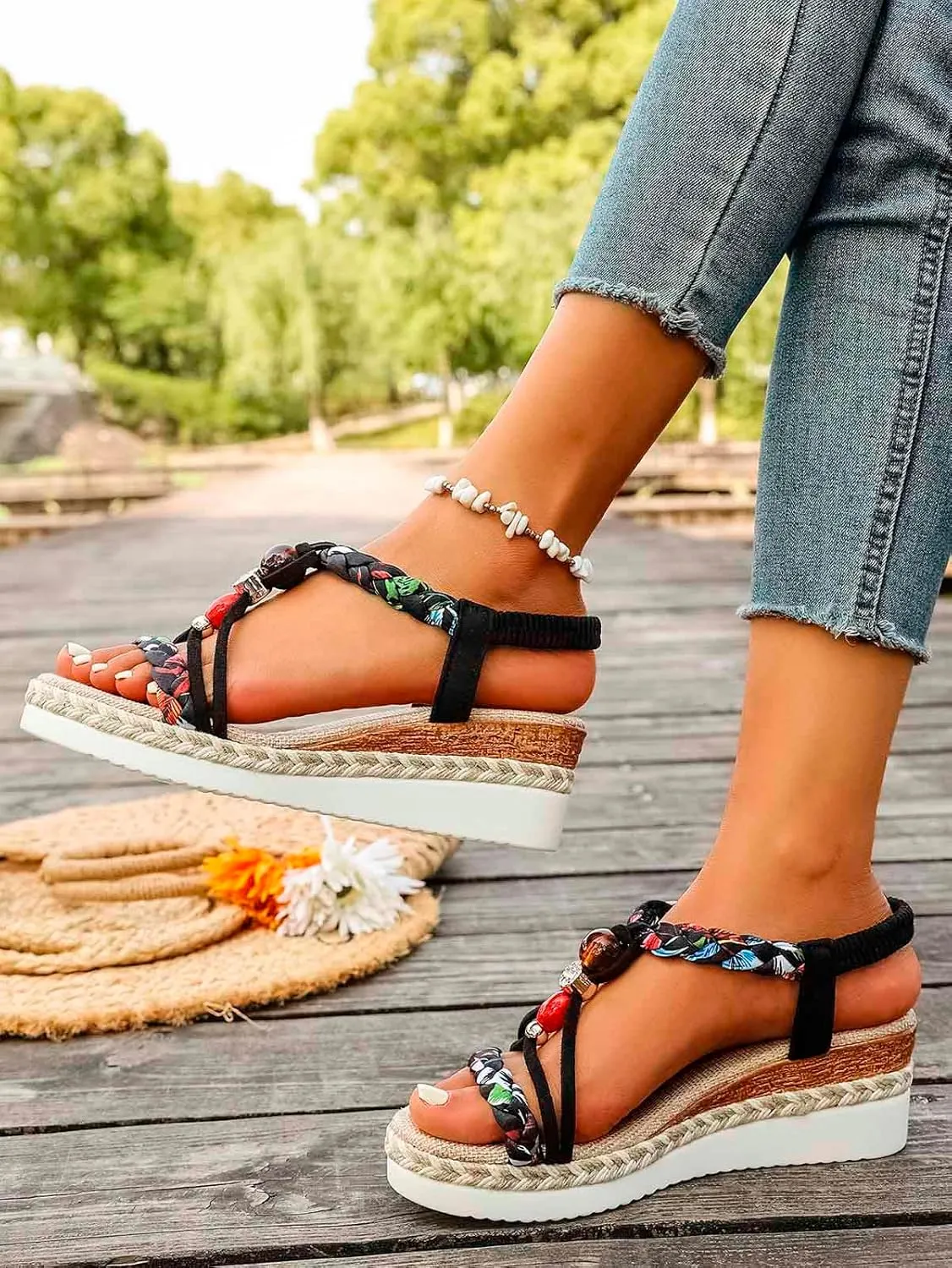 Women's Breathable Open Toe Slip On Sandals Comfortable Wedge Heel Shoes for Beach Walking Casual Daily Wear