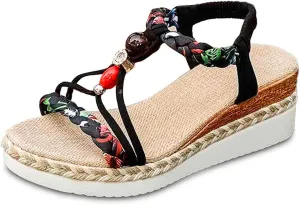 Women's Breathable Open Toe Slip On Sandals Comfortable Wedge Heel Shoes for Beach Walking Casual Daily Wear