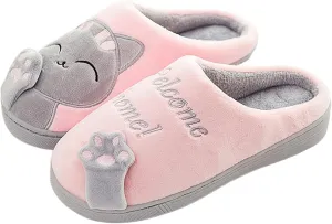 Women's Cartoon Plush Slippers With Lucky Cat Printed Warm Comfortable Indoor Warm Cozy Fluffy Fuzzy Indoor Home Slipper