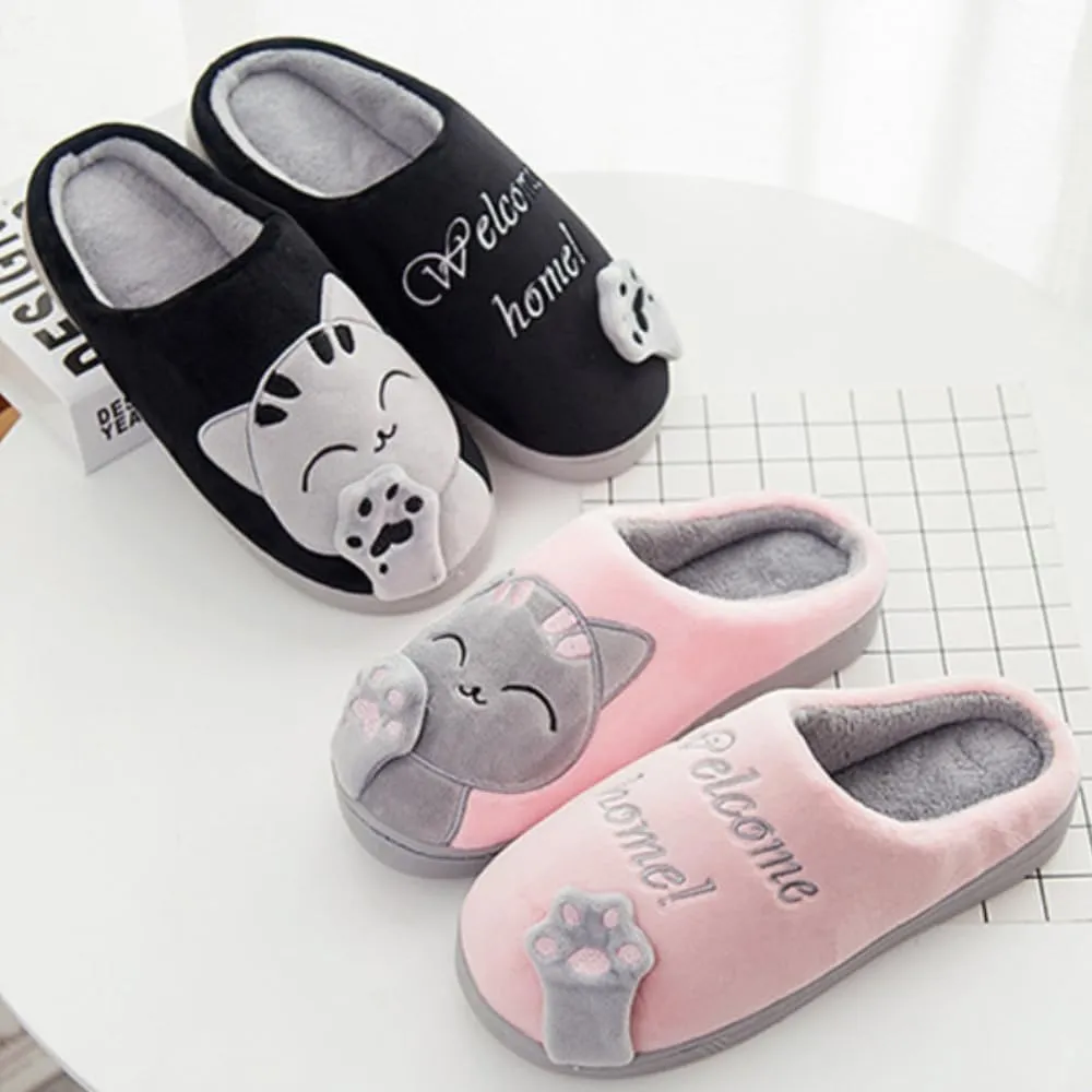 Women's Cartoon Plush Slippers With Lucky Cat Printed Warm Comfortable Indoor Warm Cozy Fluffy Fuzzy Indoor Home Slipper