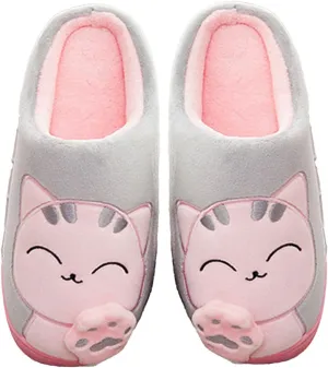 Women's Cartoon Plush Slippers With Lucky Cat Printed Warm Comfortable Indoor Warm Cozy Fluffy Fuzzy Indoor Home Slipper