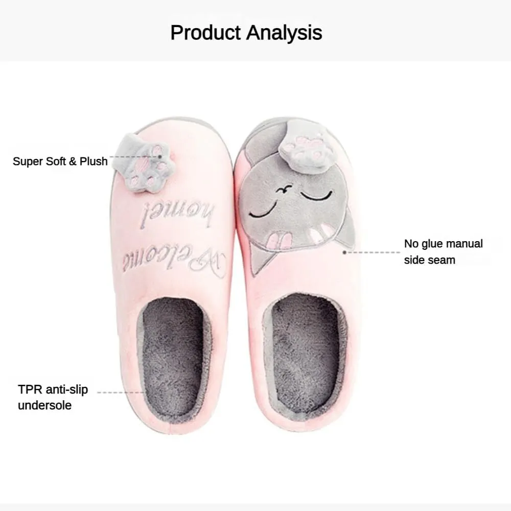 Women's Cartoon Plush Slippers With Lucky Cat Printed Warm Comfortable Indoor Warm Cozy Fluffy Fuzzy Indoor Home Slipper