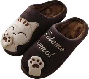 Women's Cartoon Plush Slippers With Lucky Cat Printed Warm Comfortable Indoor Warm Cozy Fluffy Fuzzy Indoor Home Slipper
