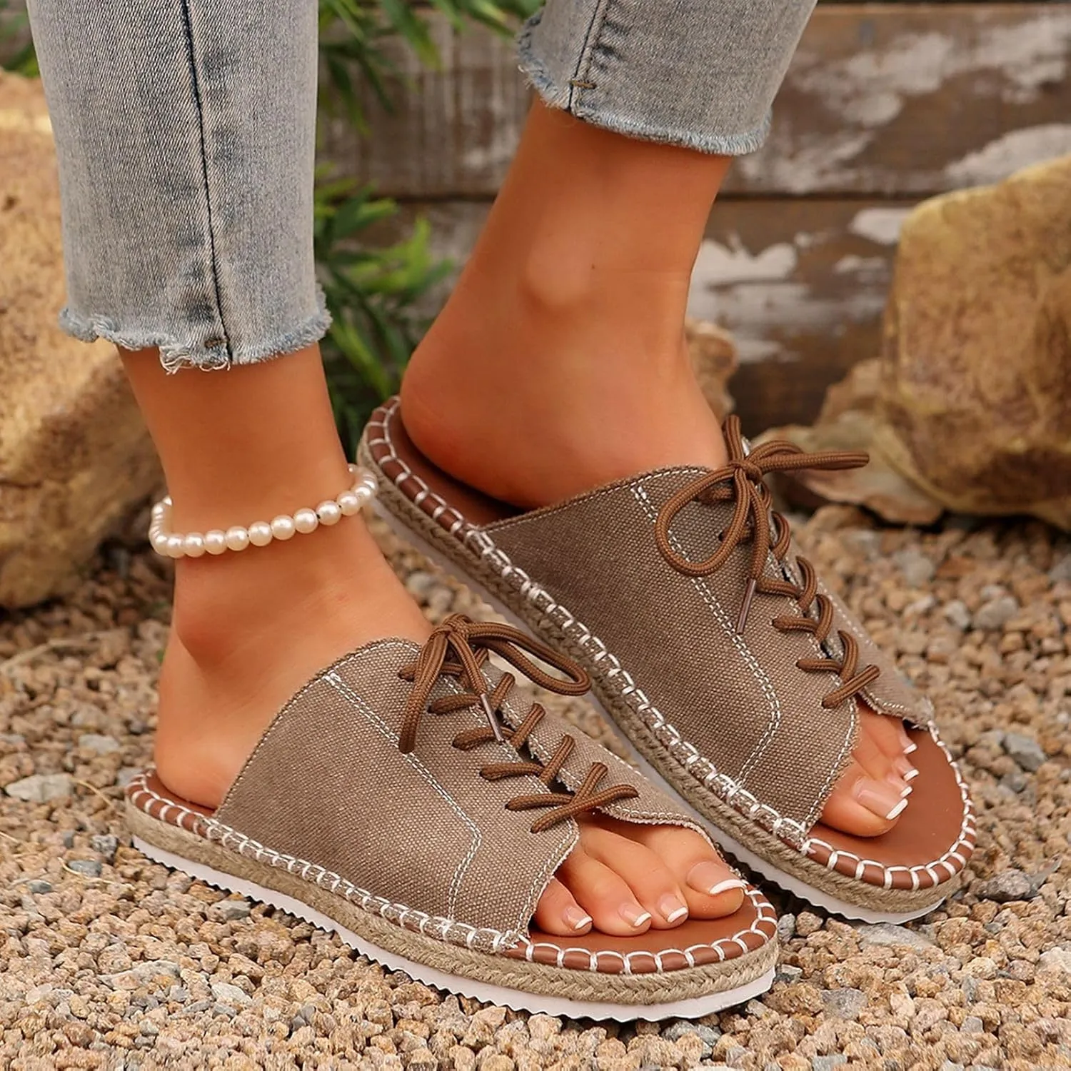 Women's Casual Flat Sandals Open Toe Strappy Comfortable Walking Shoes for Daily Wear Summer Beach Slip On Ankle