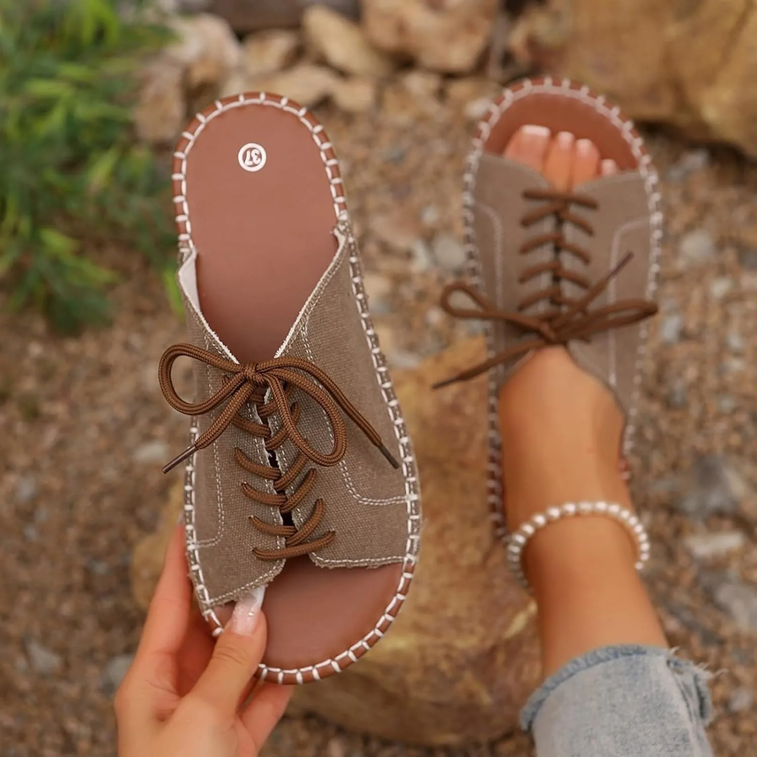 Women's Casual Flat Sandals Open Toe Strappy Comfortable Walking Shoes for Daily Wear Summer Beach Slip On Ankle