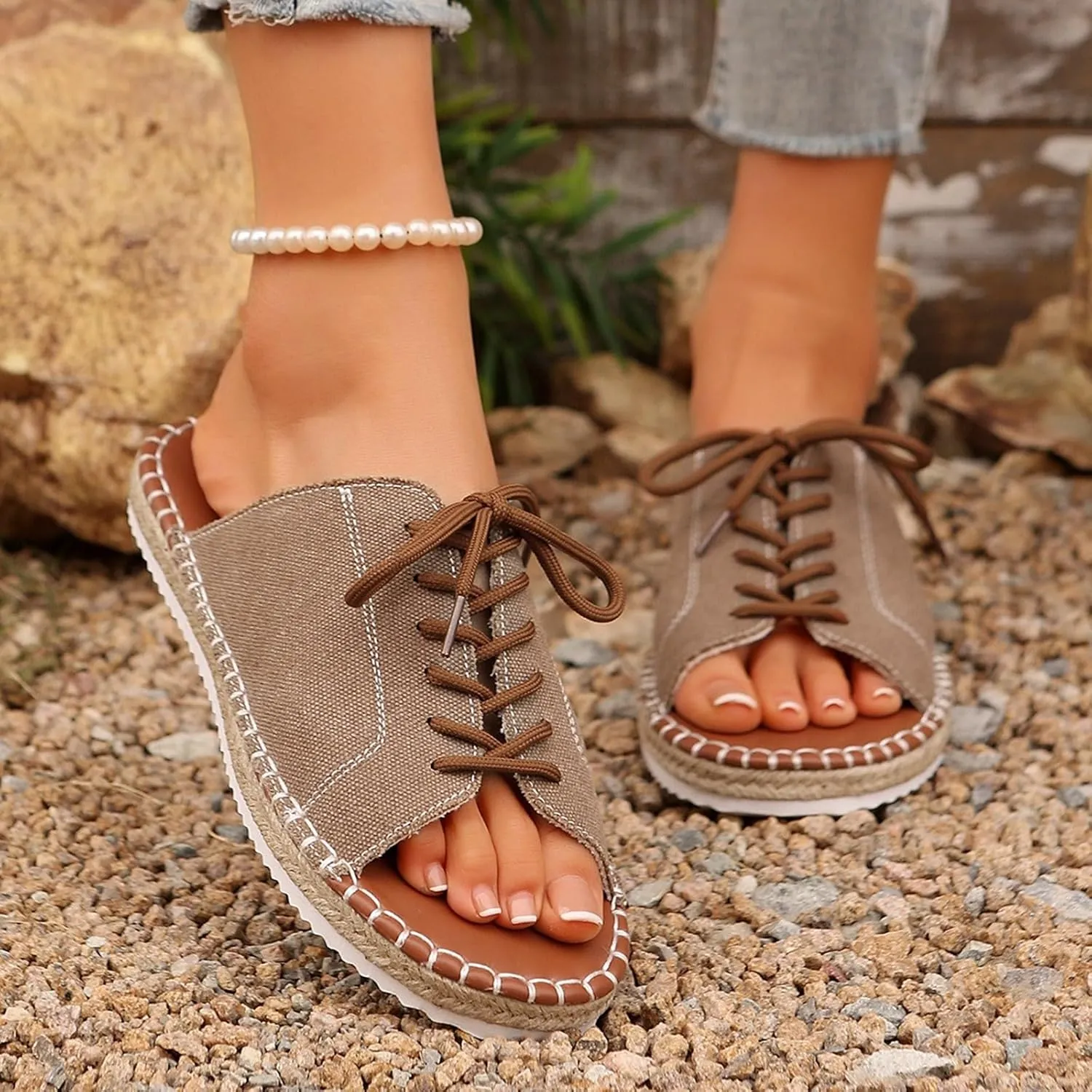 Women's Casual Flat Sandals Open Toe Strappy Comfortable Walking Shoes for Daily Wear Summer Beach Slip On Ankle