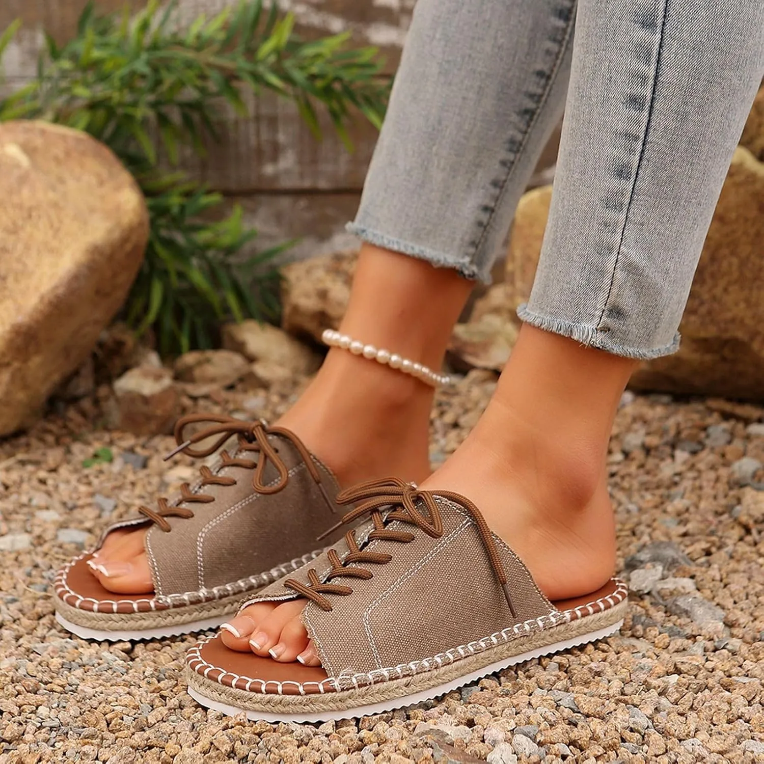 Women's Casual Flat Sandals Open Toe Strappy Comfortable Walking Shoes for Daily Wear Summer Beach Slip On Ankle