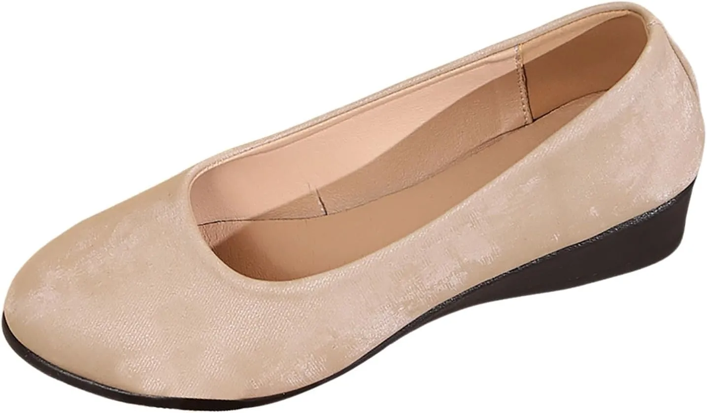 Women's Casual Shoes for Everyday Wear Sleek Satin Design Closed Toe and Heel Comfortable Wedge Wide Summer Shoe
