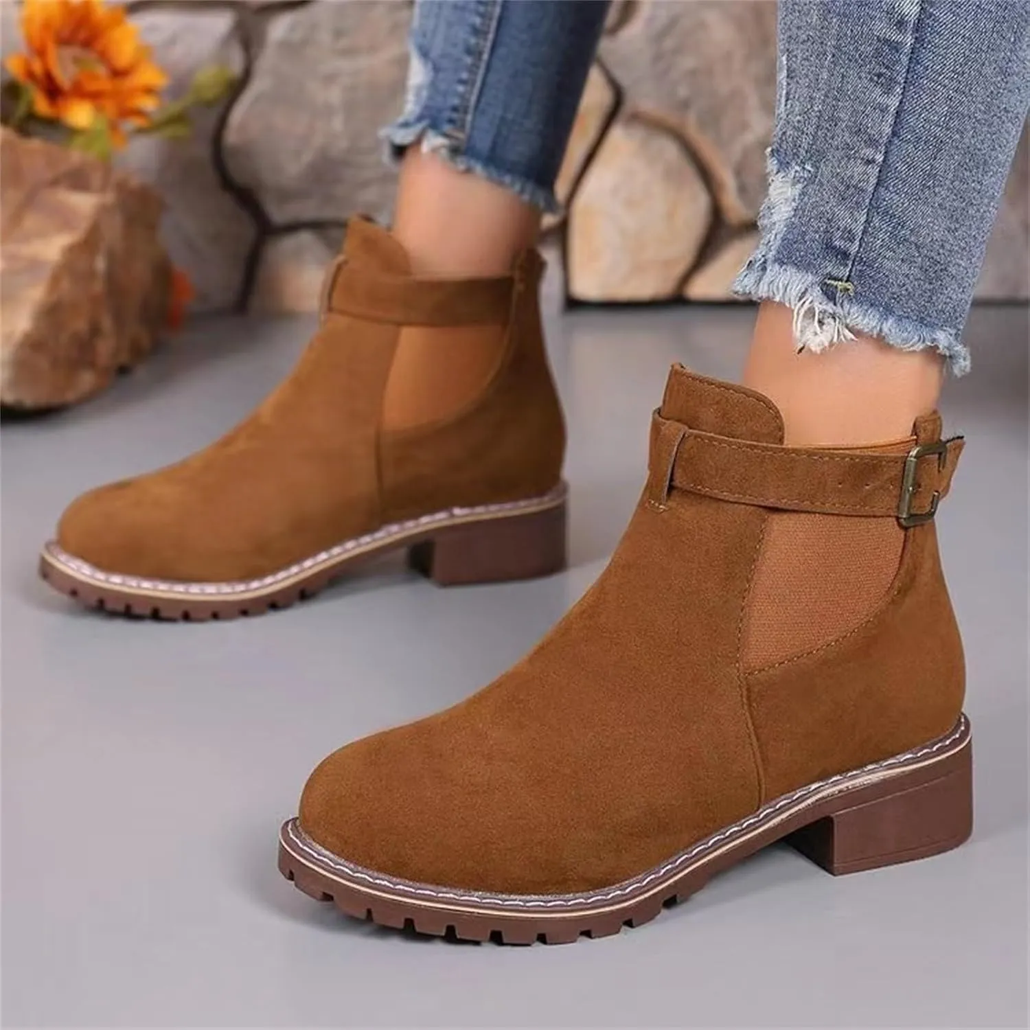 Womens Chunky Heel Booties And Boots Boots Breathable Fashion Round Head Chunky Heel Women's Boots for Women Heel Chunky