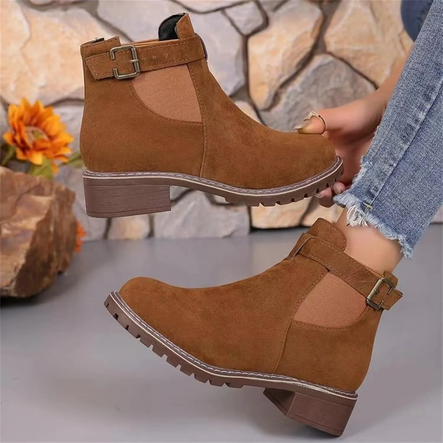 Womens Chunky Heel Booties And Boots Boots Breathable Fashion Round Head Chunky Heel Women's Boots for Women Heel Chunky